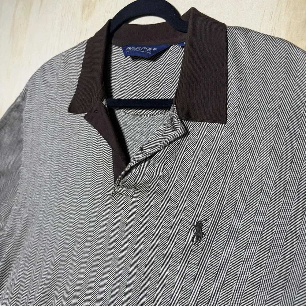 Polo Golf Ralph Lauren Polo Shirt Men's Large Brown Herringbone Cotton